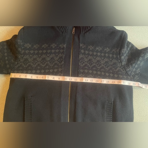 Emanuel Ungaro Sherpa Lined Zip Navy Blue Grey Aztec Pattern Sweater Size Large - Picture 11 of 15